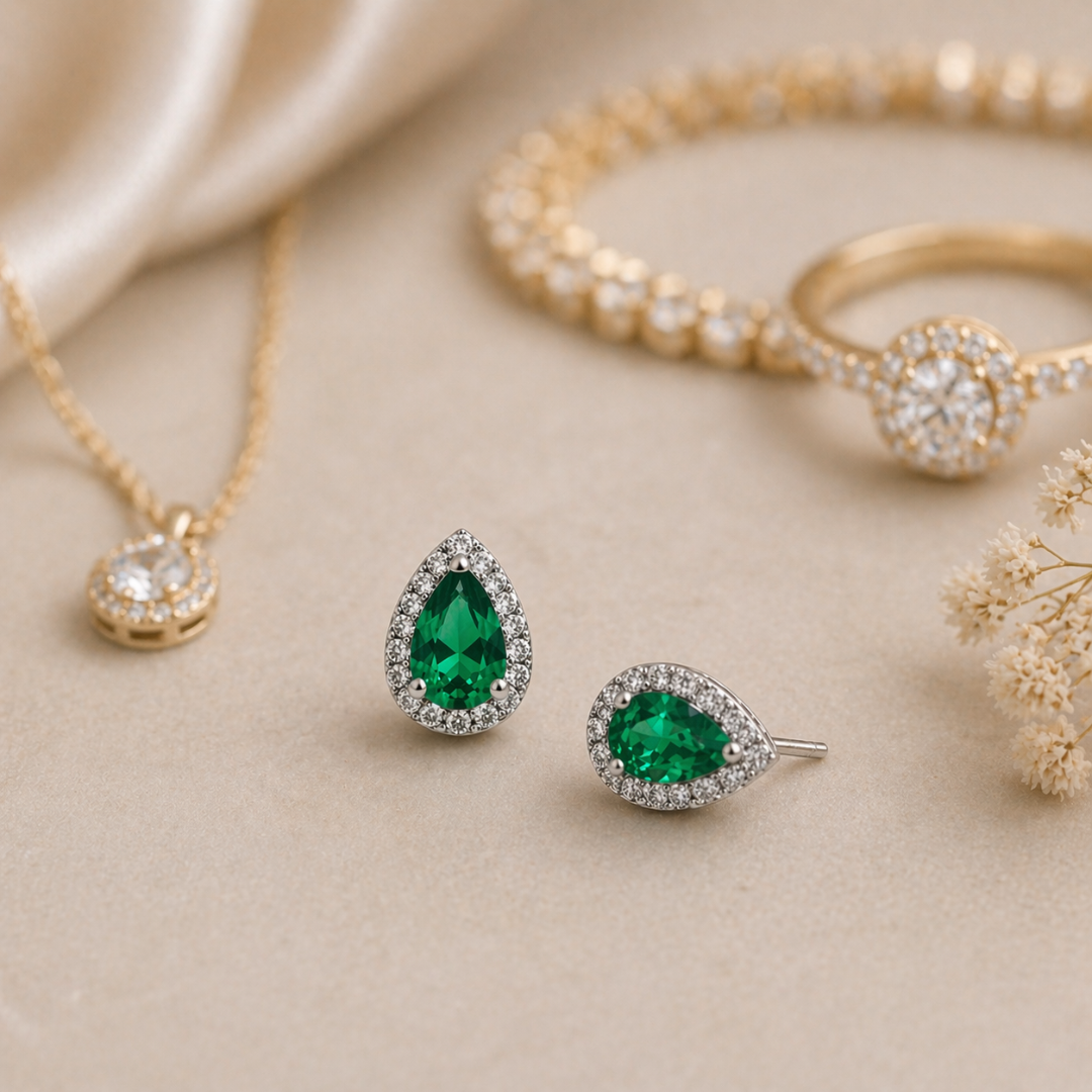 Green Teardrop Studs